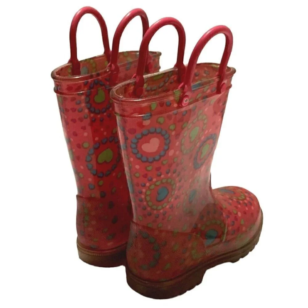 Girls Rain Boots Size 7/8 Multicolor Hearts